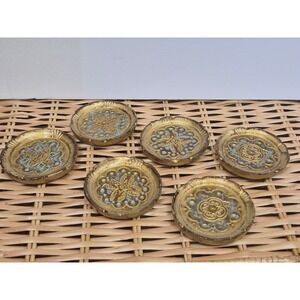 Vintage Florentine Gold Blue Embossed Wood Trivets Set of 6 Italian Wall Decor